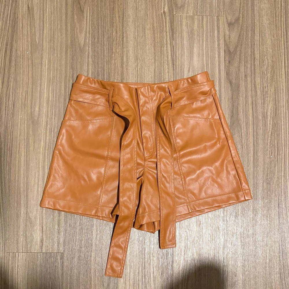 *moving sale* a new day Faux Leather Tie-Front Shorts in Cognac